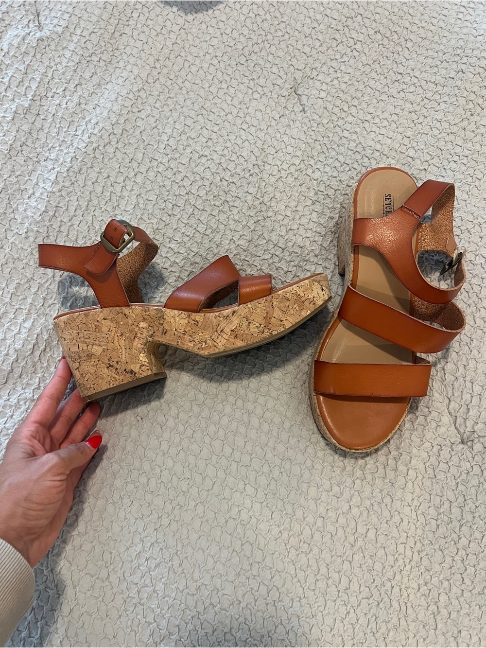 Seychelles Brown Cork Block Heel Sandals Size 9.5